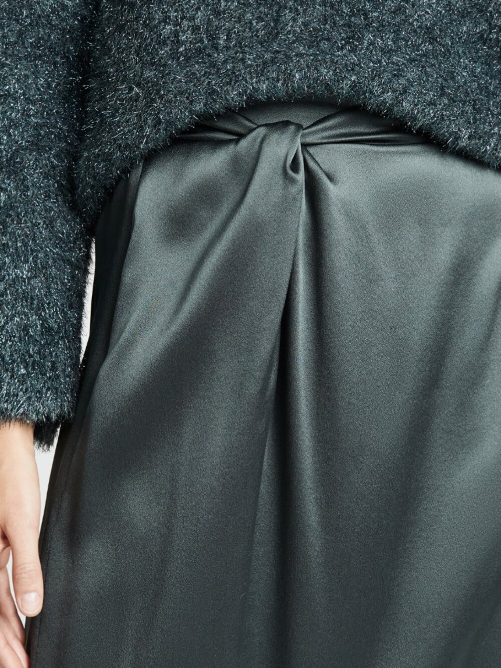 NWT Vince Knot Paneled Silk Satin Midi Skirt in Mineral Stone Green Size XS $325 - Picture 5 of 16